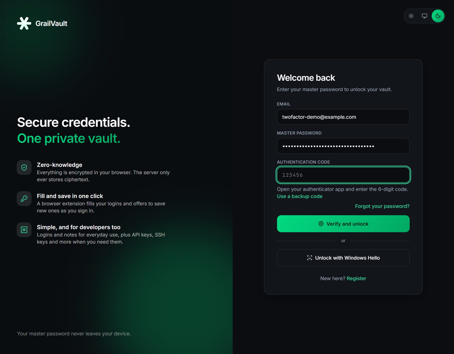 The authentication code step at sign-in