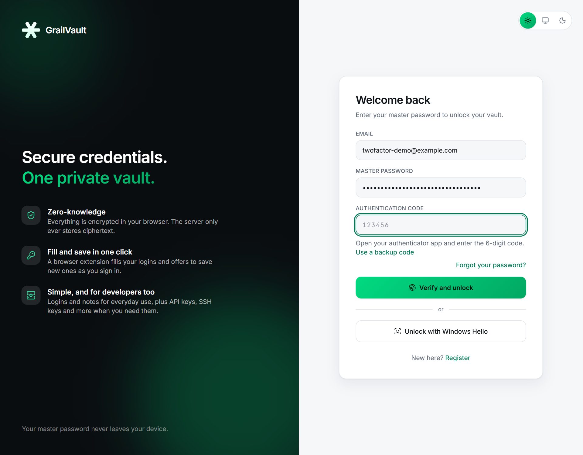 The authentication code step at sign-in