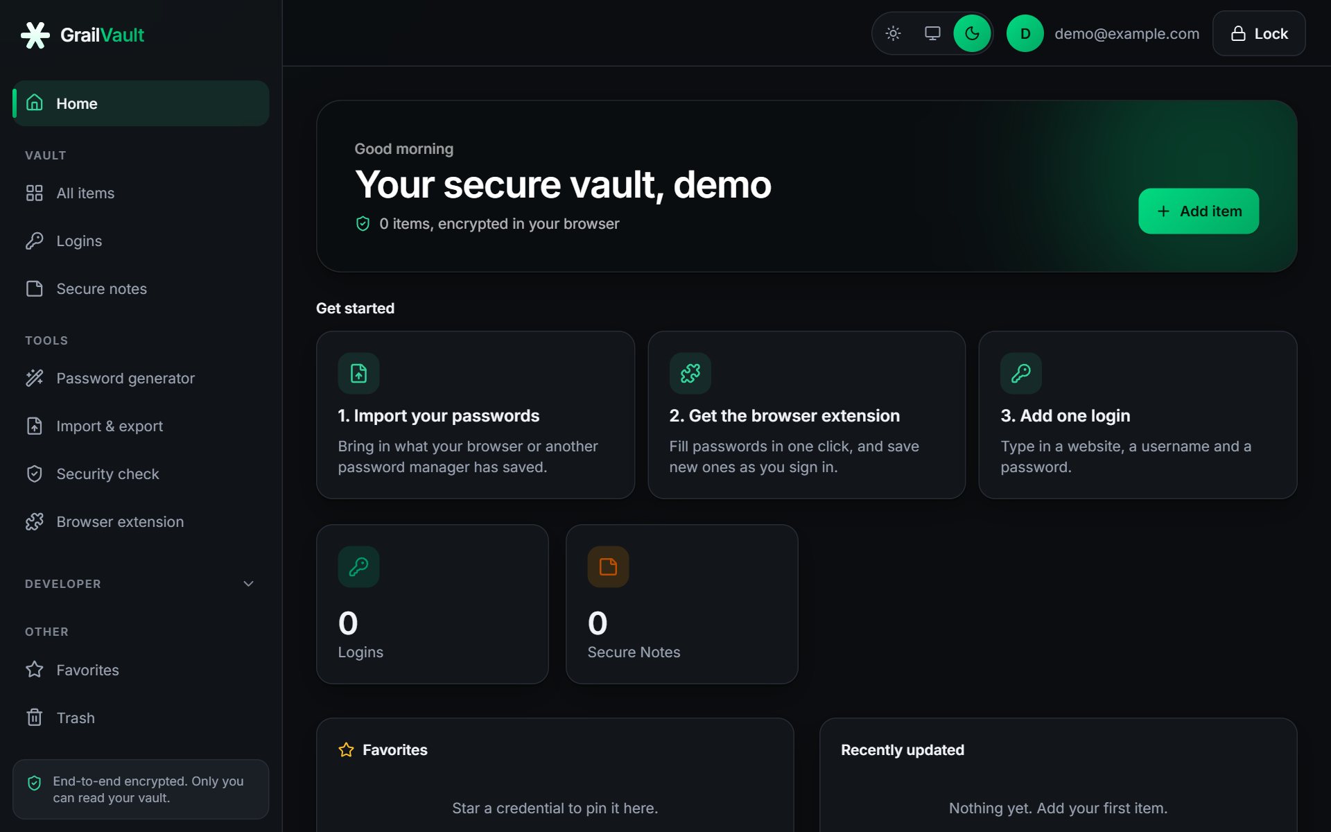 The first screen: import, extension or add a login