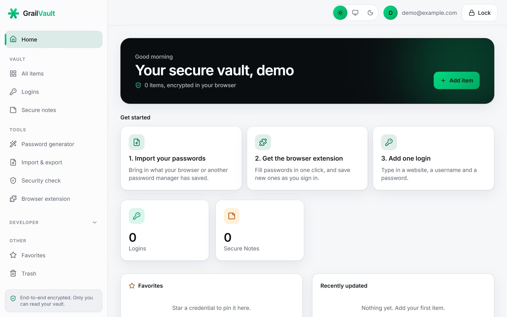 The first screen: import, extension or add a login