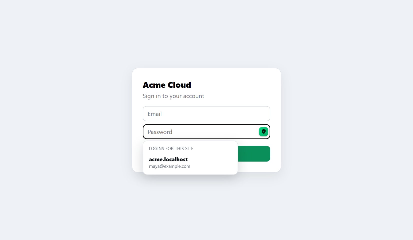 The key button and the list of saved logins on a sign-in page