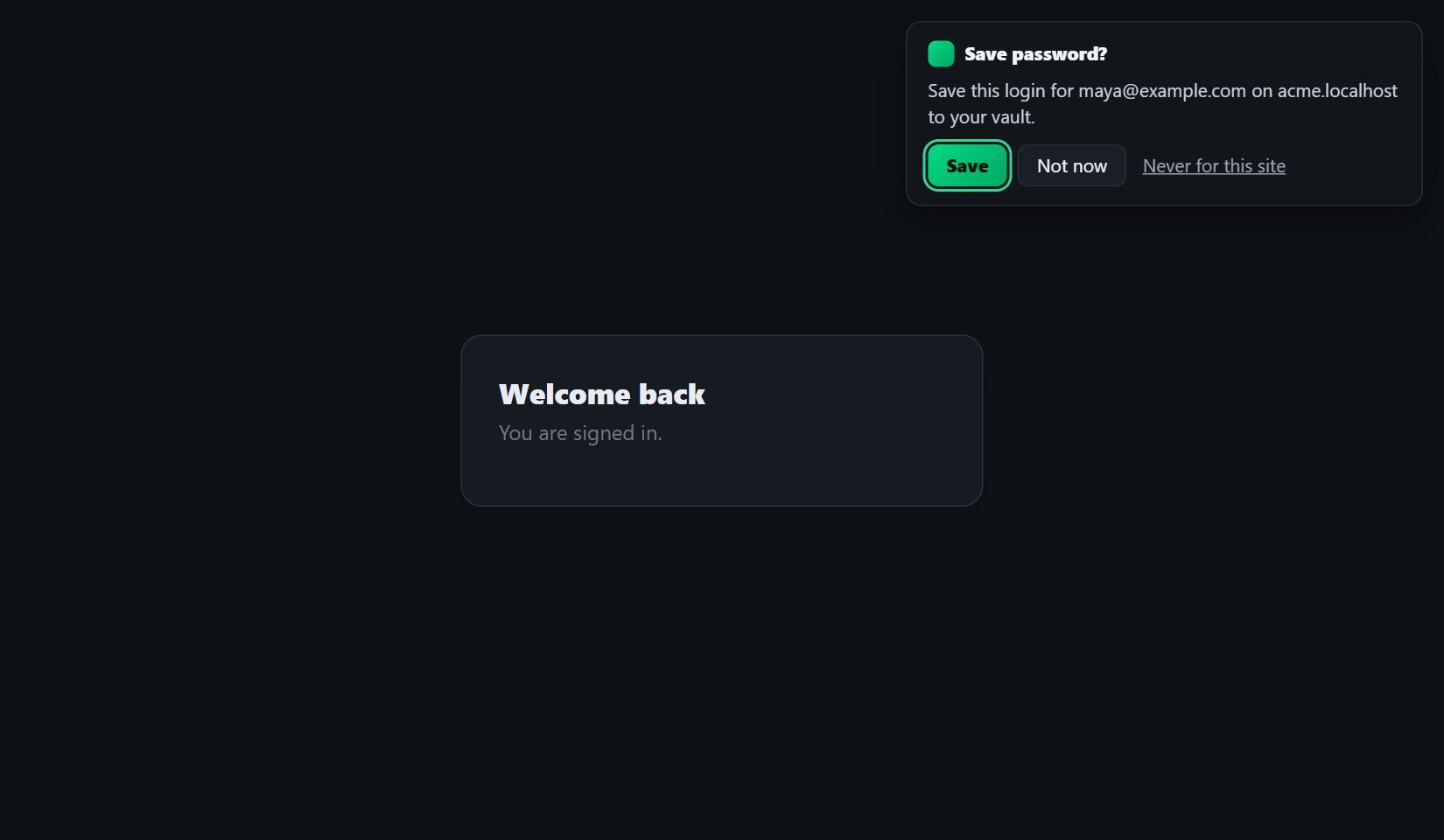The prompt that offers to save a login