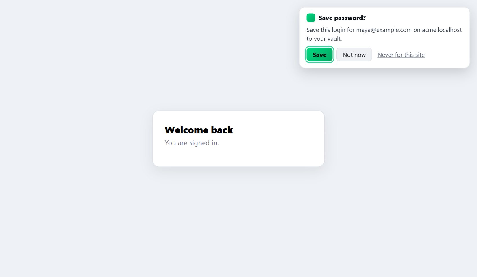 The prompt that offers to save a login