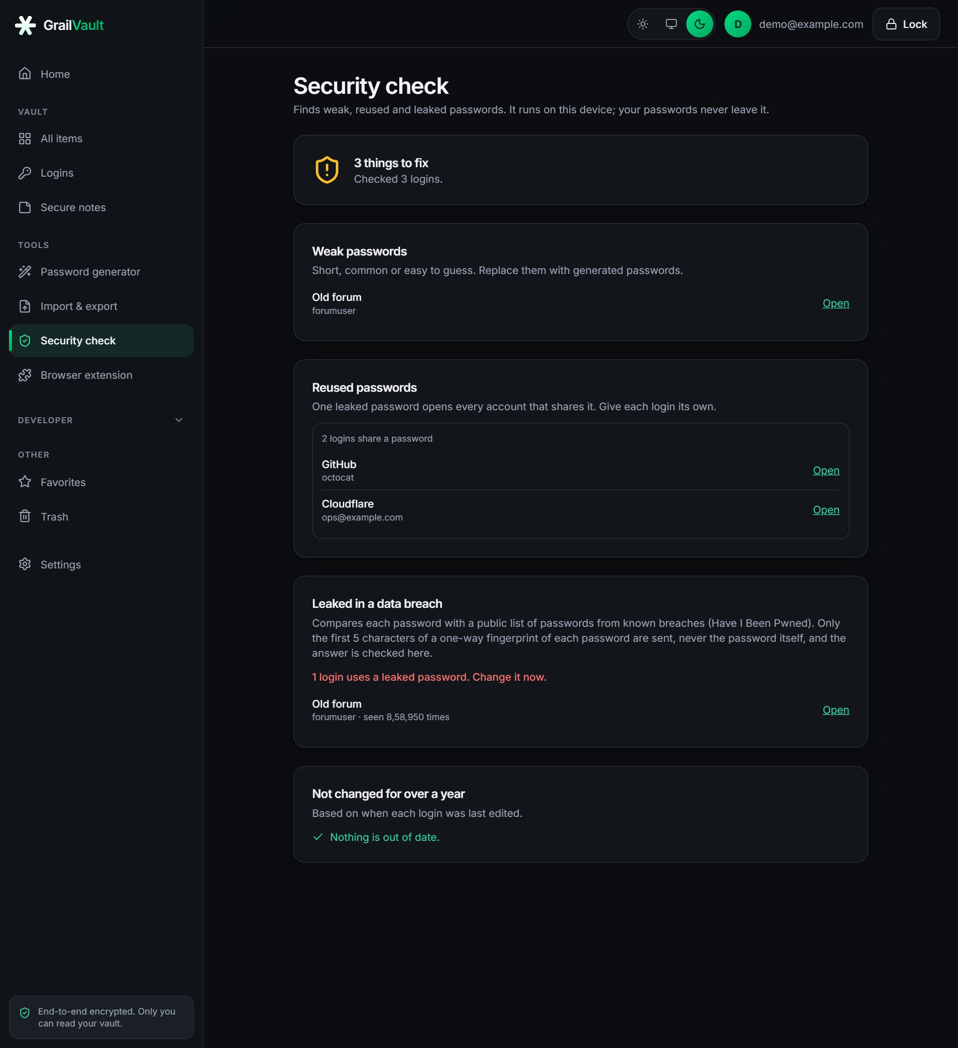The Security check page