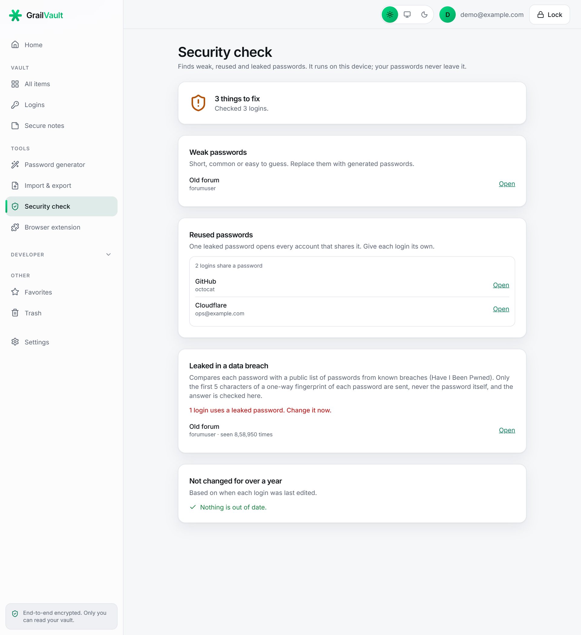The Security check page