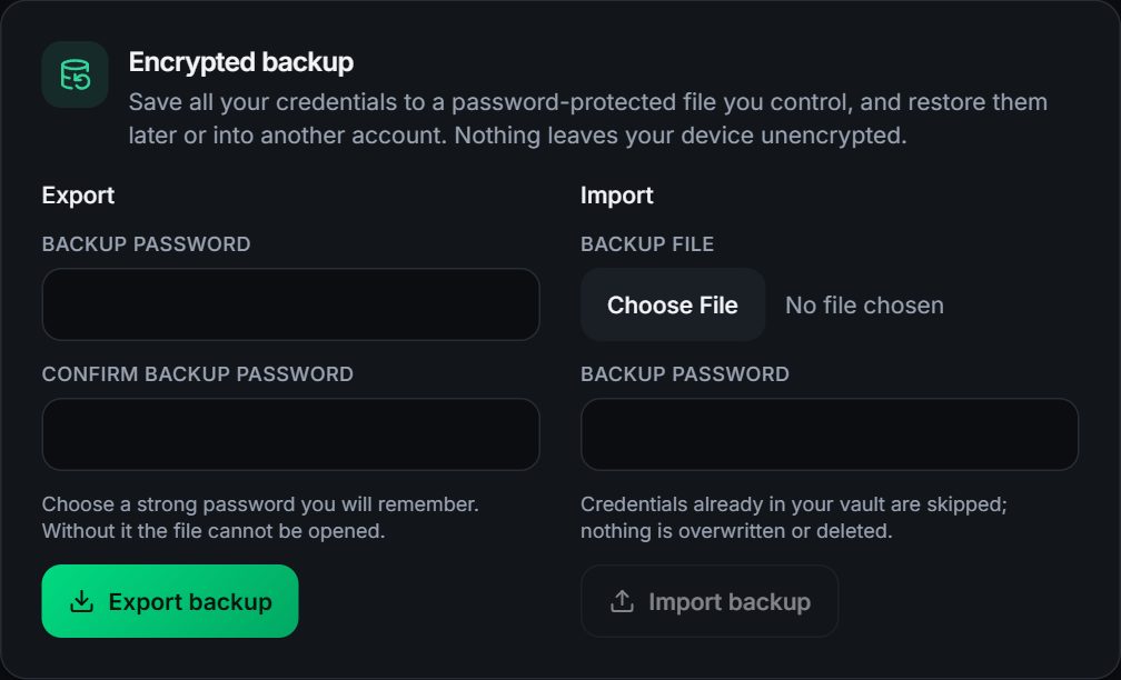 Export and import in Settings