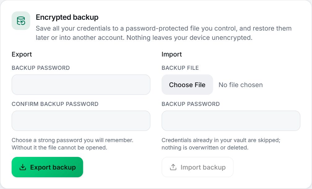 Export and import in Settings