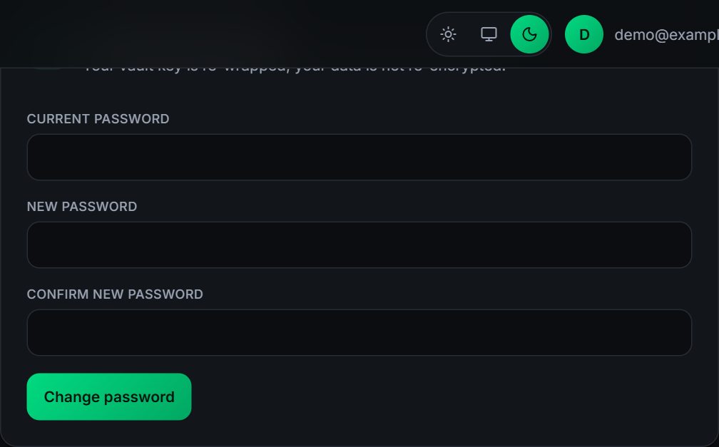 The change master password form