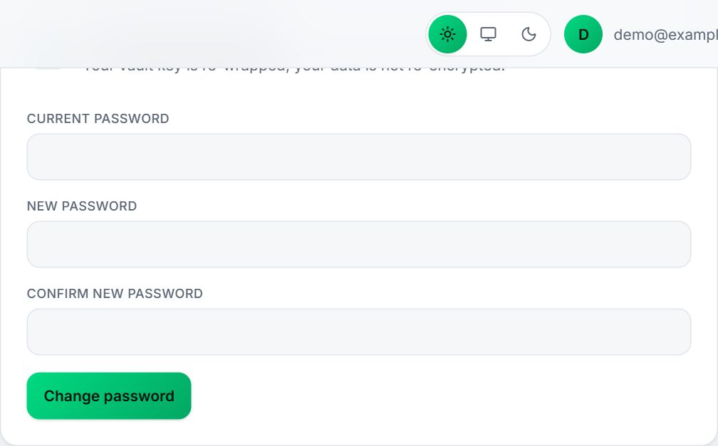 The change master password form