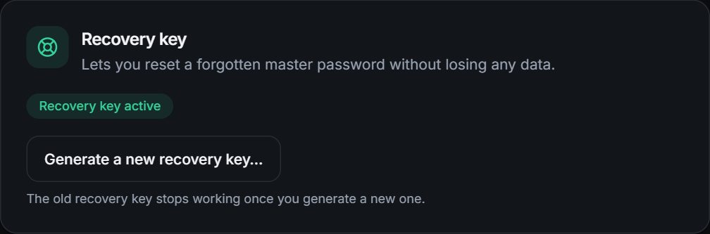 The recovery key section of Settings