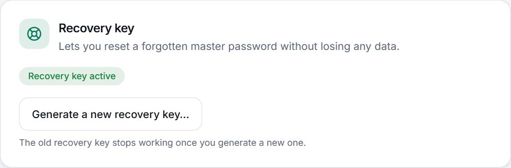 The recovery key section of Settings
