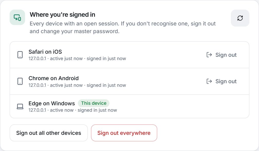 The list of signed-in devices