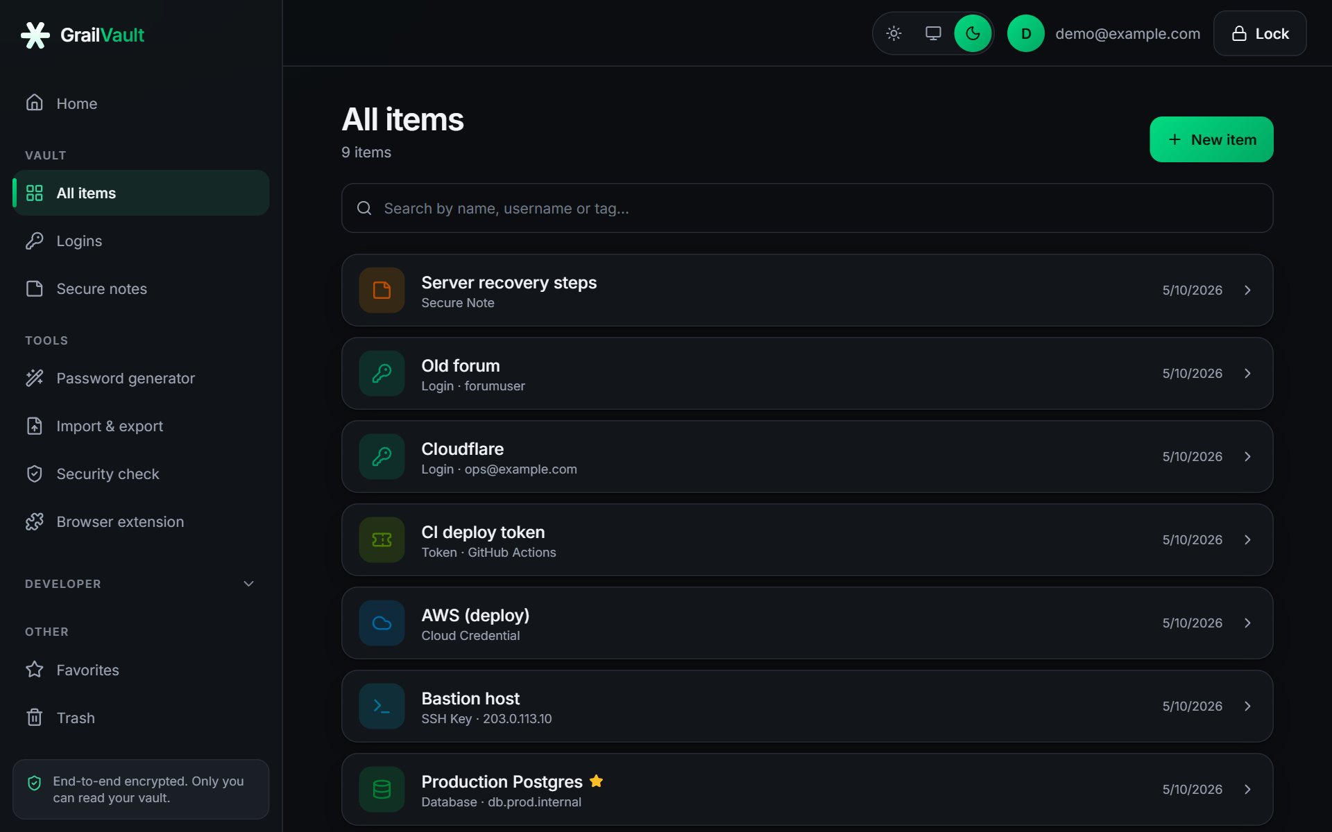 The item list