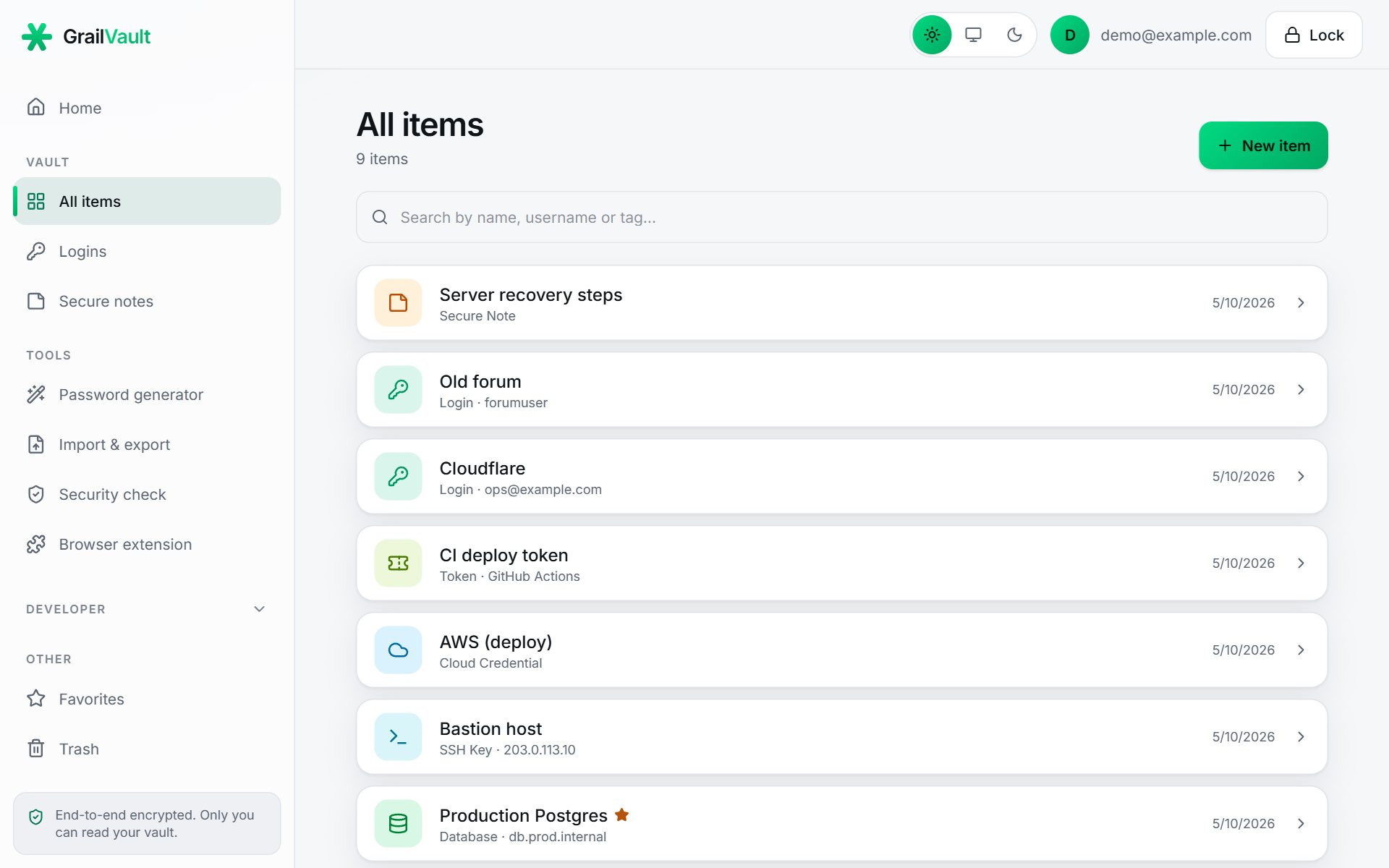 The item list
